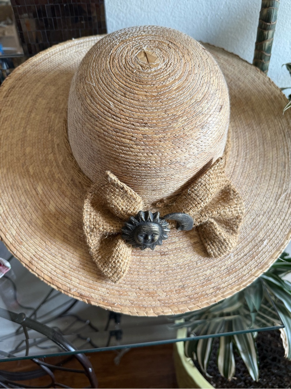 Straw Sun Hat with Bow and Sun Medallion - Natural